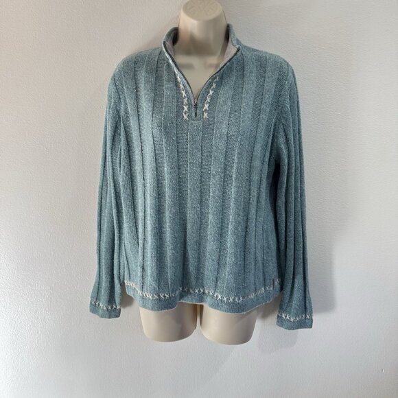 Woolrich Sweater Womens M Pullover 1/4 Zip Aquifer Heather Blue Wool Knit - Picture 1 of 10